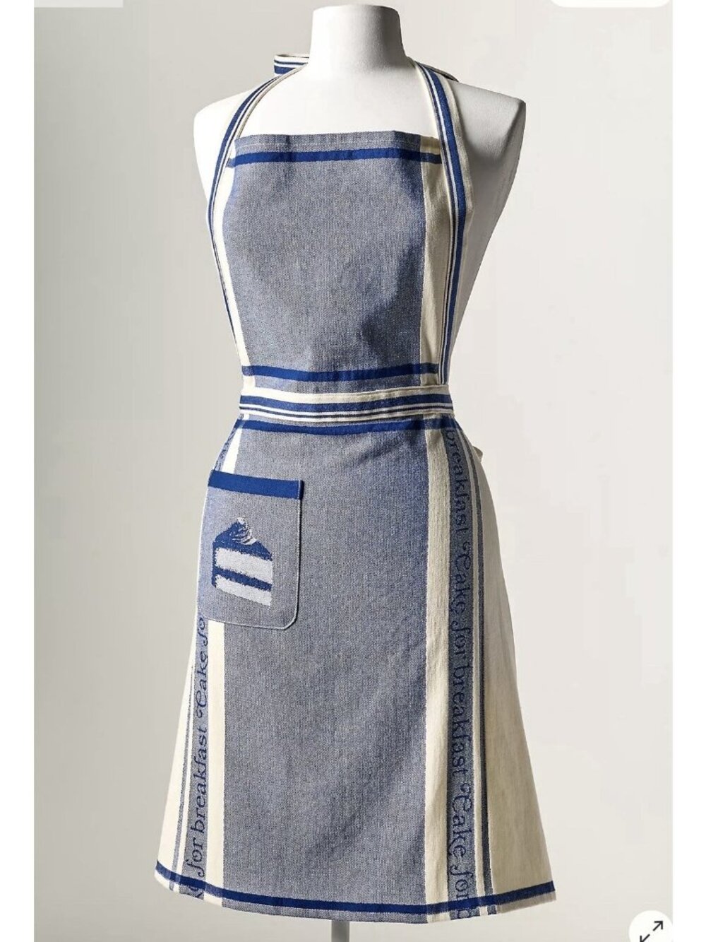 NWT Anthropologie Ariane Jacquard Apron POCKETS 100% Cotton Blue Stripe